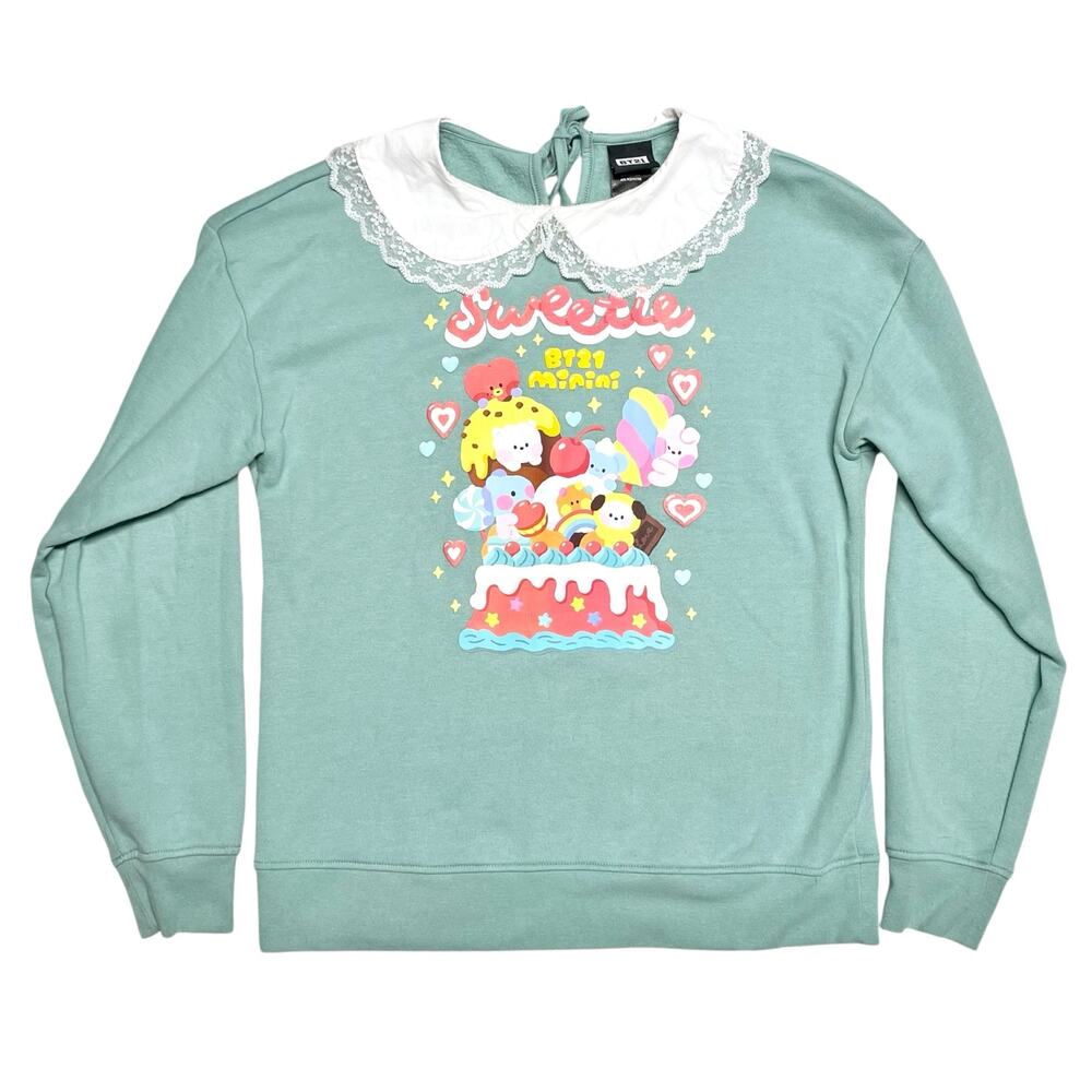 BT21 Sweetie Lace Collared Crewneck Sweatshirt Mint Green Birthday Cake Size M